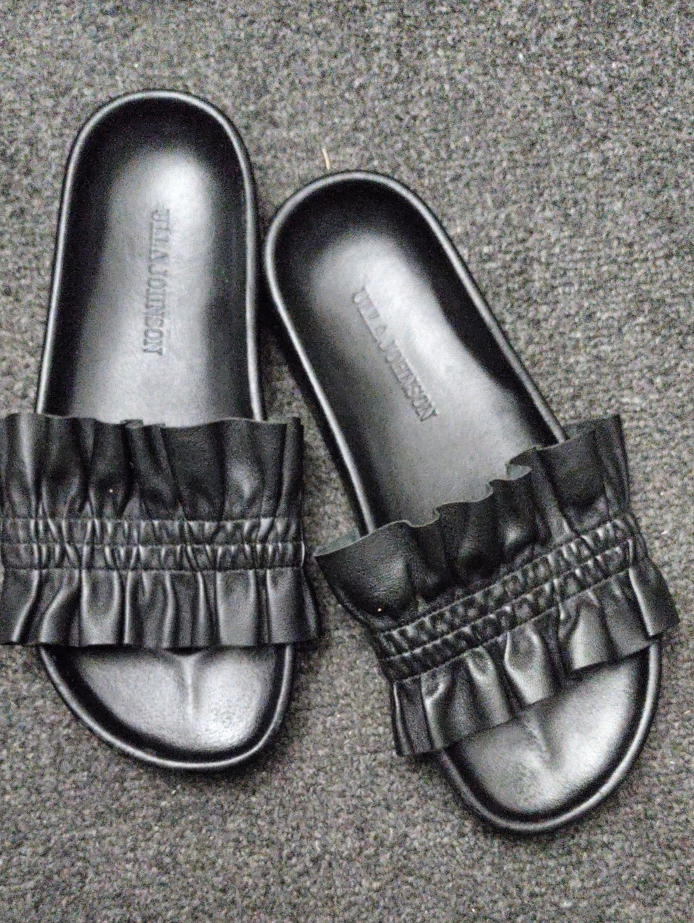 Ulla Johnson Black Ruffle Slide Sandals